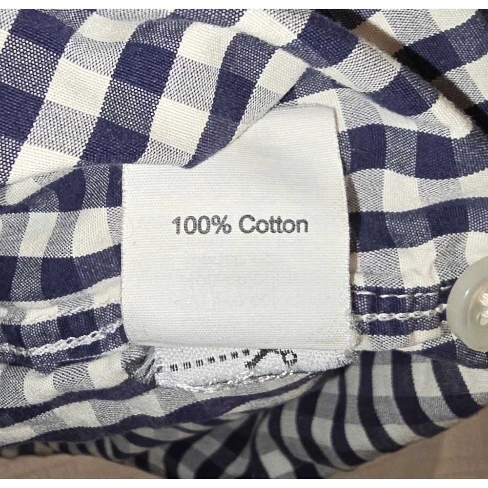 J.Crew Mens Navy Blue White Gingham Short Sleeve Button Down Shirt Size M Cotton